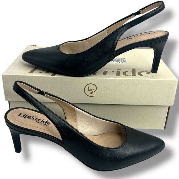 NEW LifeStride Black Slingback Pumps Size 9 Pointed Toe Hees Classy Work Event - Picture 1 of 12